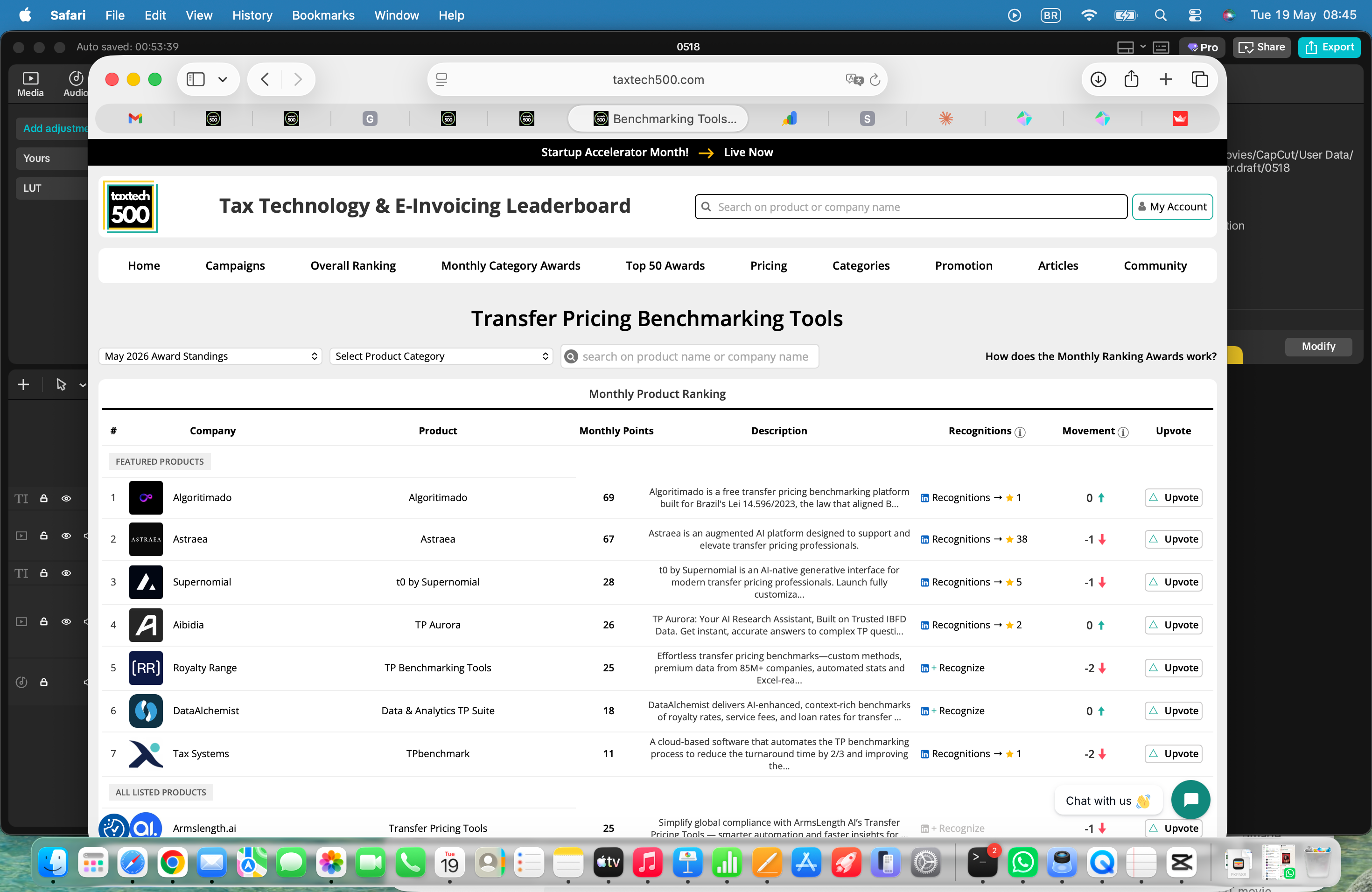 Algoritimado em primeiro lugar no ranking Transfer Pricing Benchmarking Tools do TaxTech500 — maio 2026