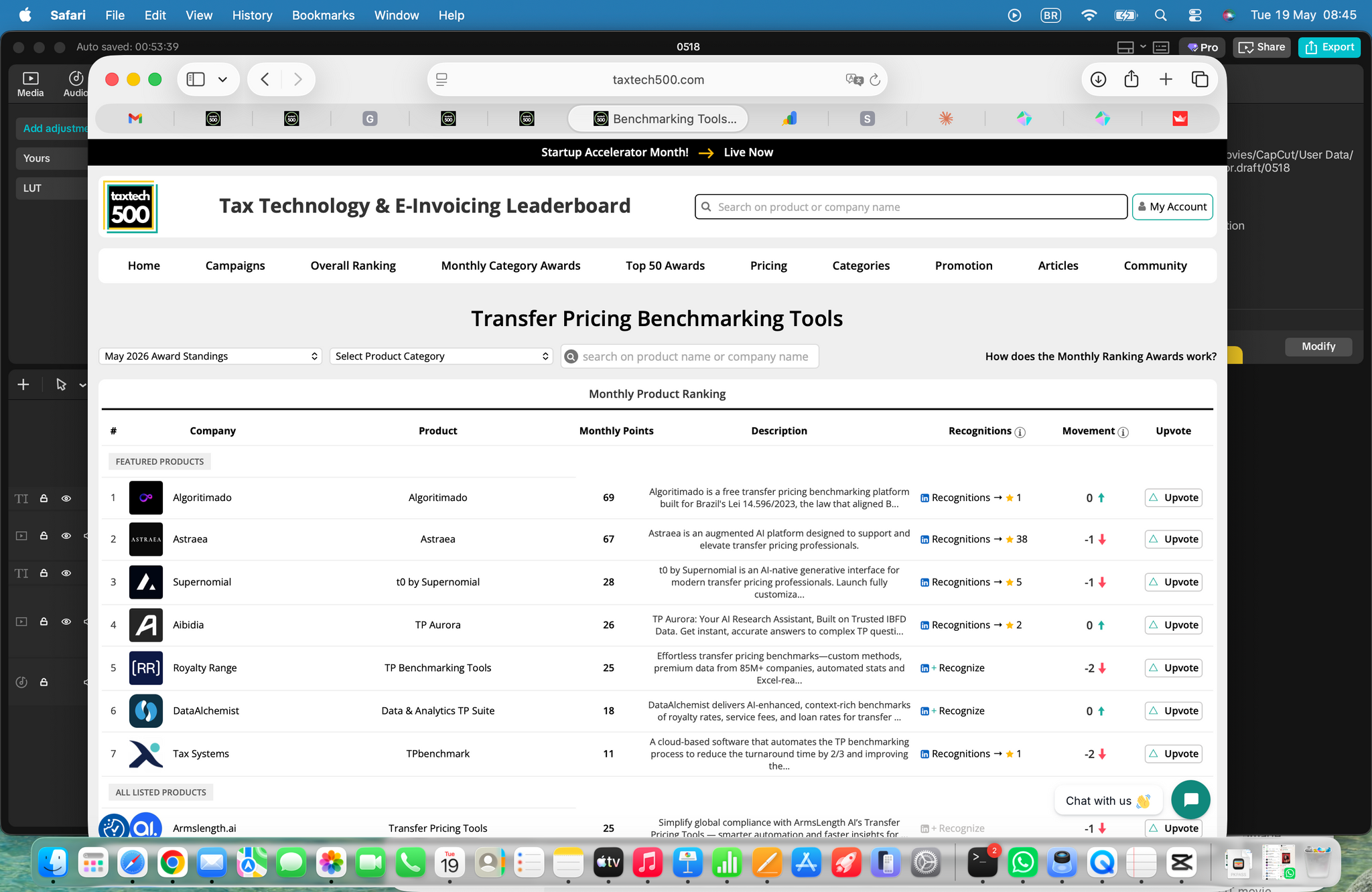 Algoritimado em primeiro lugar no ranking Transfer Pricing Benchmarking Tools do TaxTech500 — maio 2026