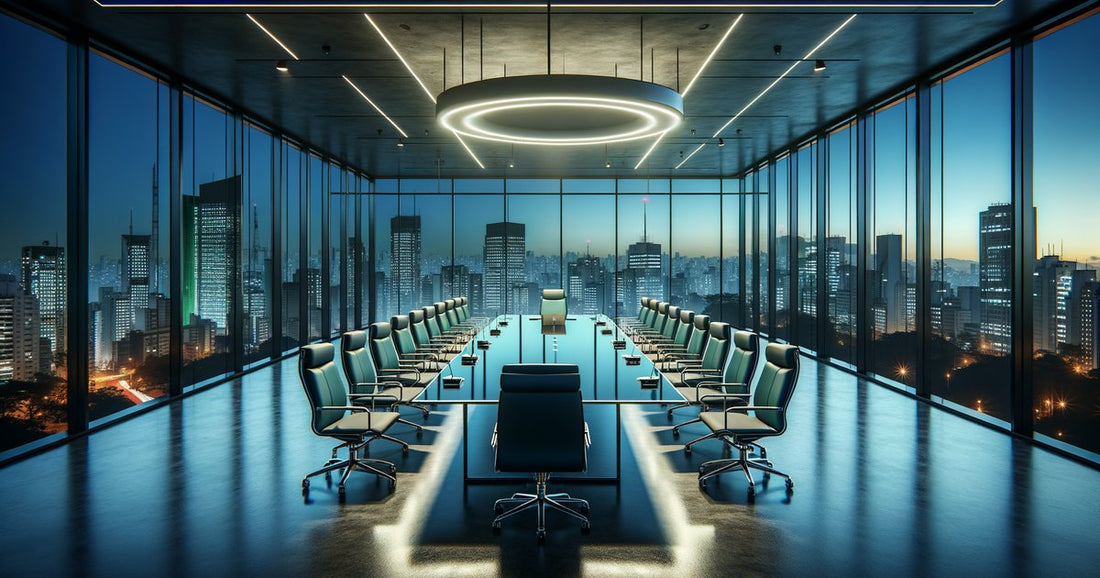 Sala de reunião moderna em São Paulo com vista panorâmica da cidade ao entardecer — CFO as a Service vs BPO Financeiro