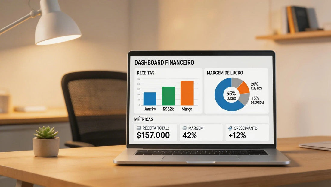 DRE gerencial com gráficos financeiros em dashboard — análise de desempenho empresarial