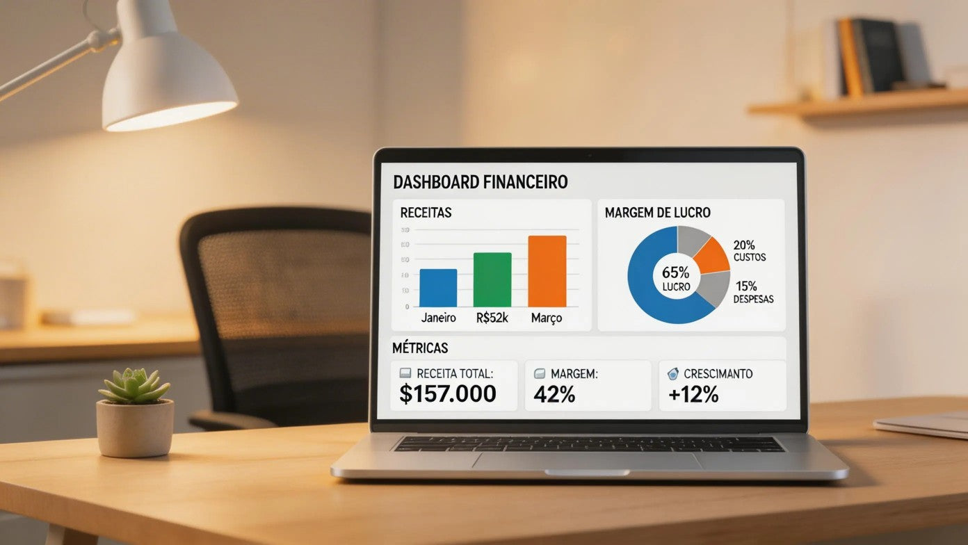 DRE gerencial com gráficos financeiros em dashboard — análise de desempenho empresarial