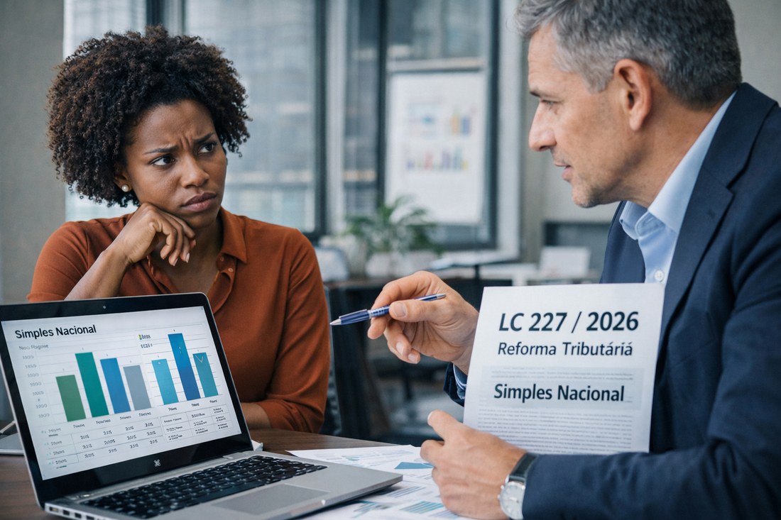 Equipe financeira analisando impacto da LC 227/2026 no Simples Nacional para PMEs