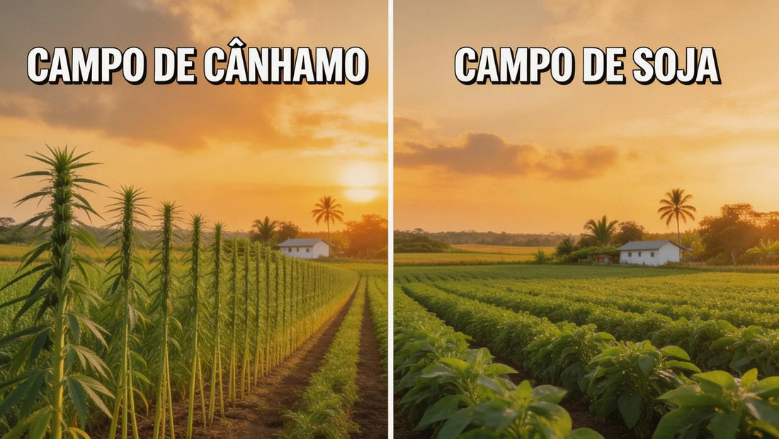 Comparativo visual de rentabilidade por hectare — cânhamo vs soja vs milho no agronegócio brasileiro